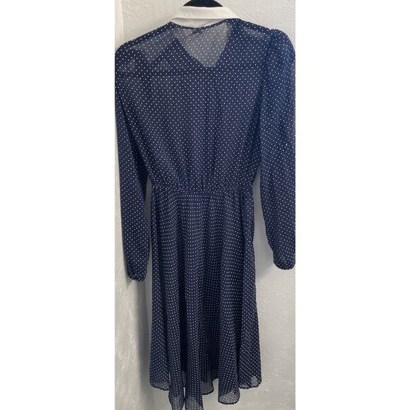 Vintage Womens Sheer Blue/White Polka Dot Midi Dress Size 14 Pearl Button - Picture 7 of 7